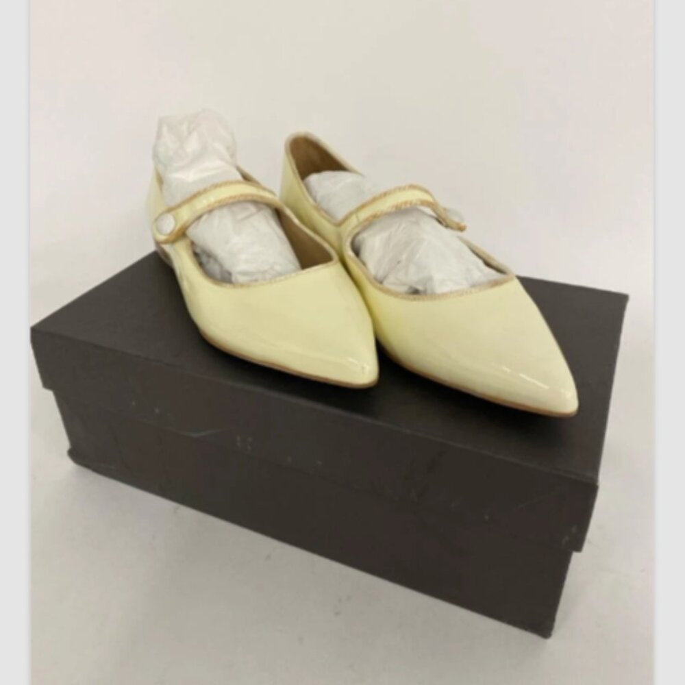 Tuckernuck Pointed Toe Arch Strap Patent Jane Flats Ivory Size 7